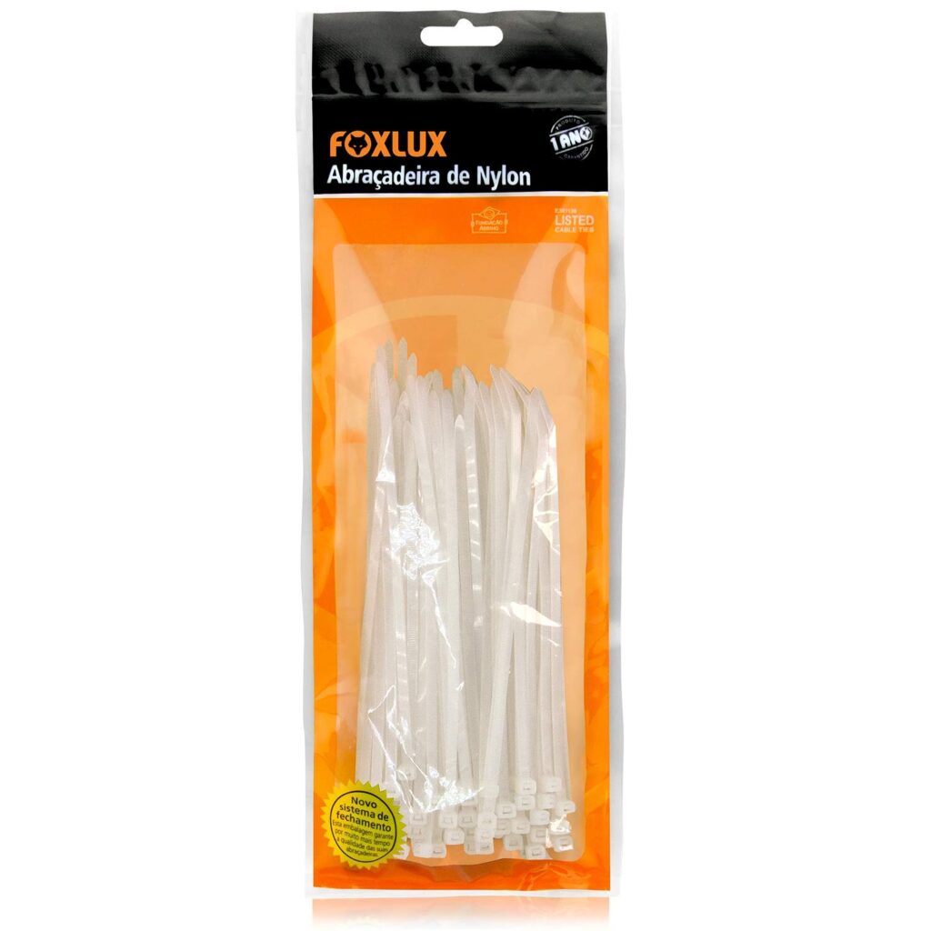 Abracadeira Nylon 380x4,8mm Branca, Pcte 50und