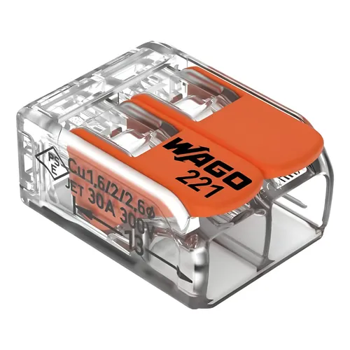 CONECTOR DE EMENDA 221 2P P/ CABO ATE 4MM 32A WAGO